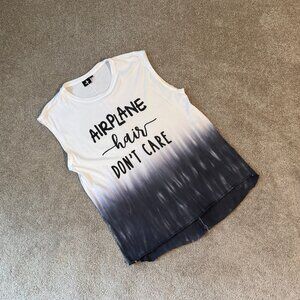 Airplane Hair Don’t Care Women’s Sleeveless Relaxed Fit Tank Pilot T-Shirt Sz S